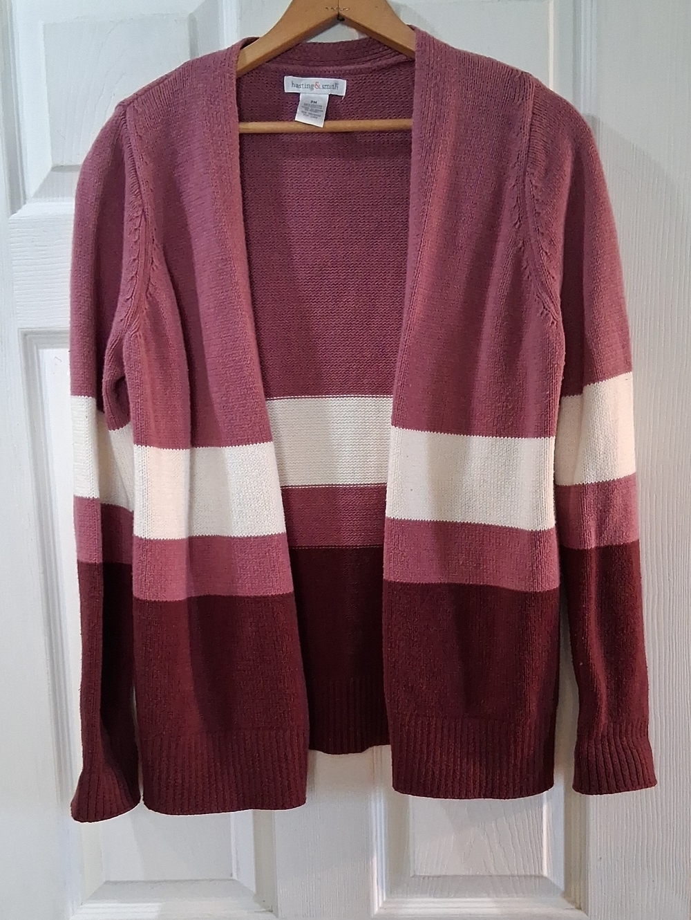 Striped Open-Front Cardigan in Rose, Cream & Burgundy